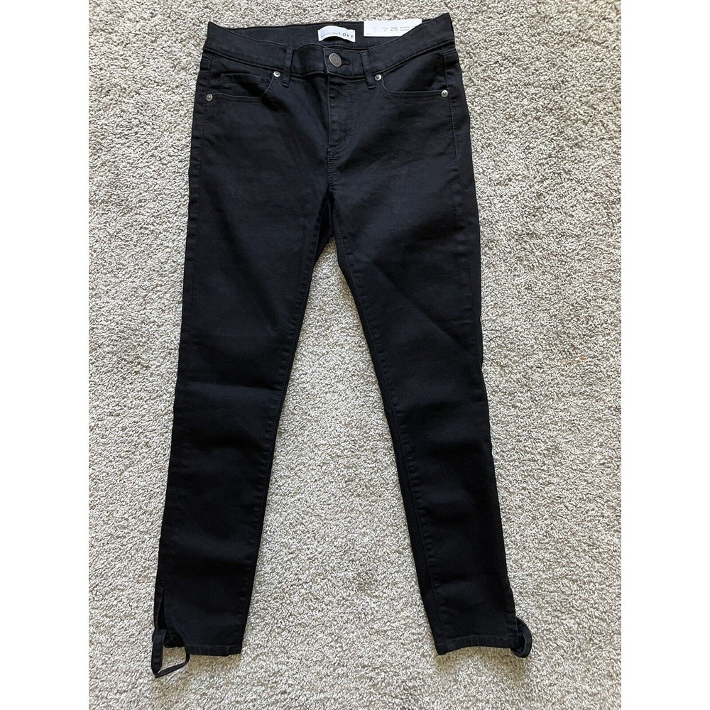 Loft low-rise Jeans Womens Sz 0/25 modern Skinny Black Stretch Denim tie ankles